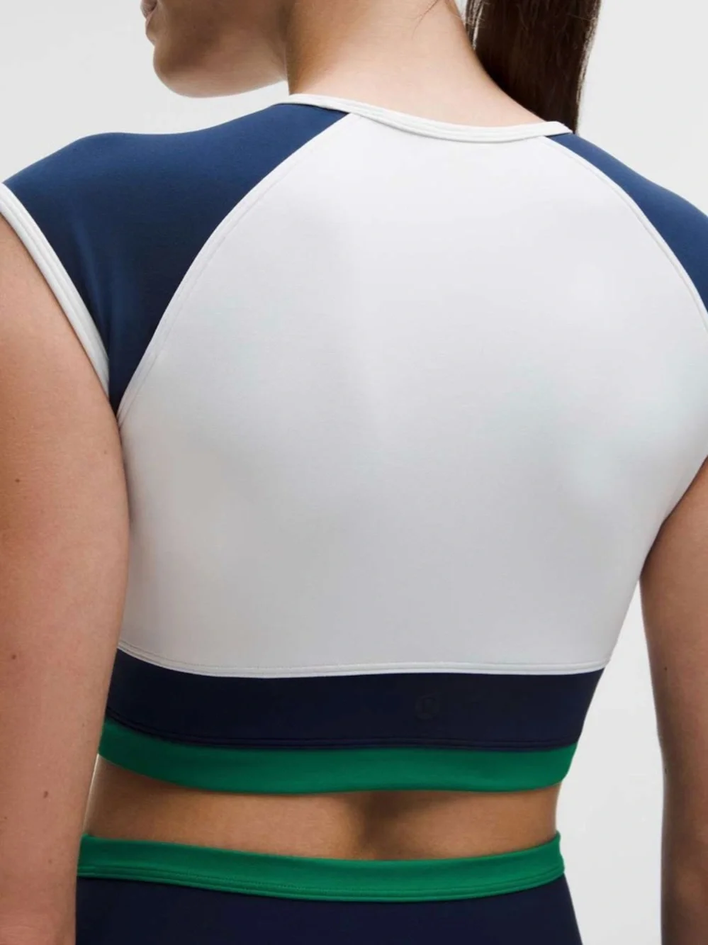 Lululemon Nulu Cropped Short Sleeve Shirt Retro Remix White Blue Green NWT XXS